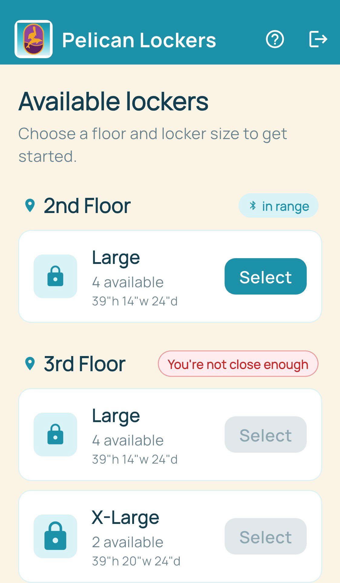 Resort-branded app showing available luggage lockers